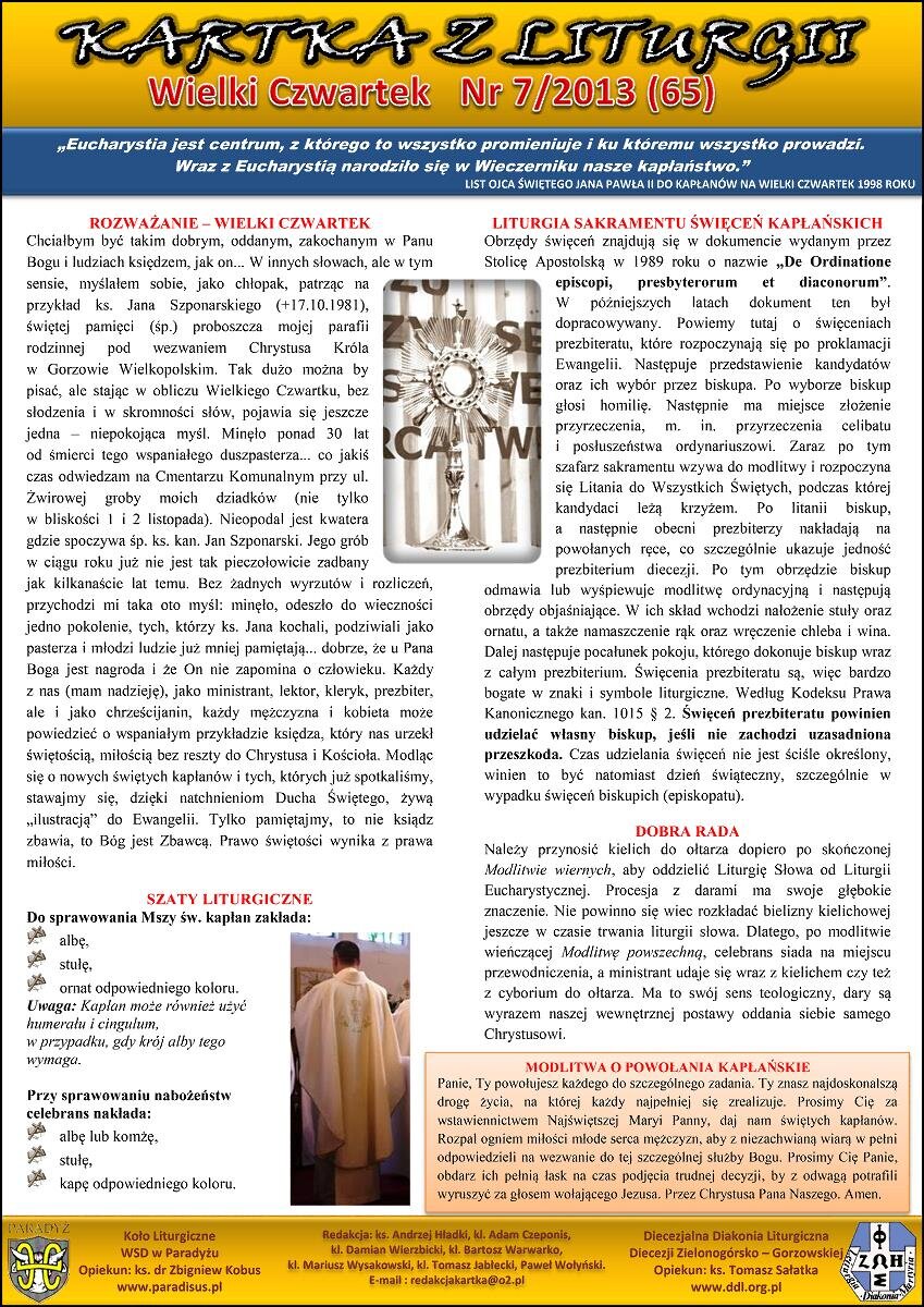 65- Kartka z liturgii – Wielki Czwartek